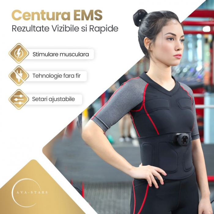 Centură EMS pentru Tonifiere Abdominală, Ava-Stars®, Echipament Fitness, Încărcare USB, Mărime Universală [4]