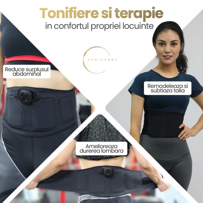 Centură EMS pentru Tonifiere Abdominală, Ava-Stars®, Echipament Fitness, Încărcare USB, Mărime Universală [2]