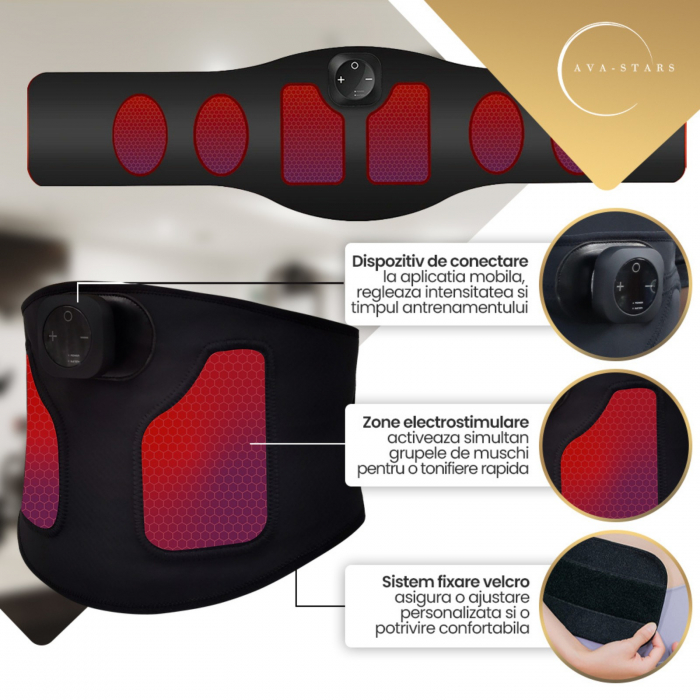 Centură EMS pentru Tonifiere Abdominală, Ava-Stars®, Echipament Fitness, Încărcare USB, Mărime Universală [5]