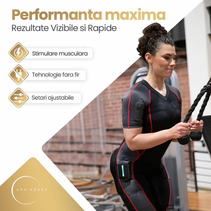 Costum EMS wireless, de dama, pentru tonifiere musculară și fitness, Ava-Stars, echipament cu electrostimulare pentru exerciții, mărimea L [3]