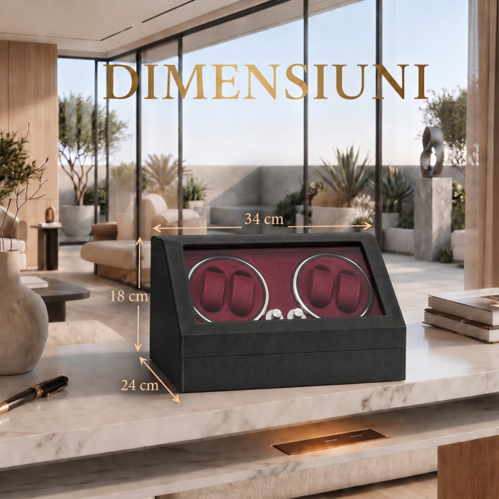 Cutie Ceasuri Automate, Rotator 4 Ceasuri Automatice si Spatiu Depozitare 6 Ceasuri Clasice, Watch Winder cu LED, Interior din Catifea, Exterior din Piele, Alimentare la Priza [9]