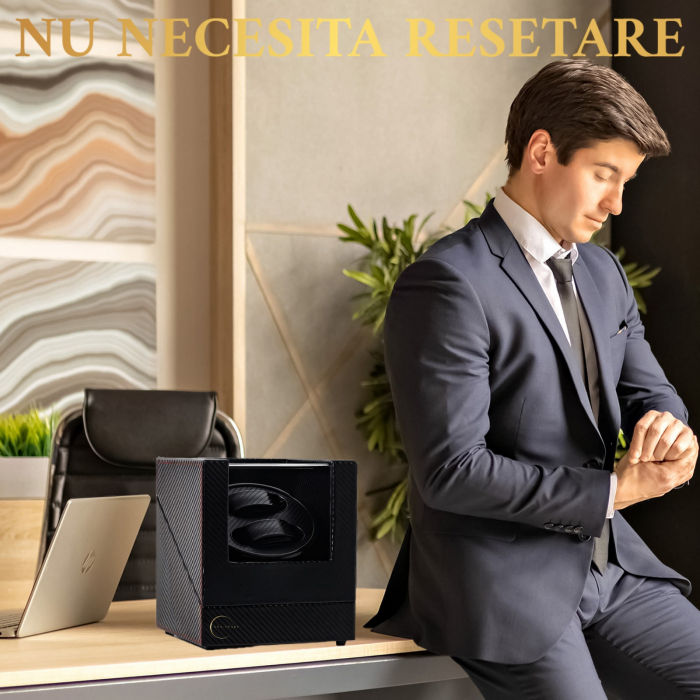 Cutie de intors ceasuri automatice, watch winder 2, 4 moduri de rotatie, interior si exterior din piele, negru dungat [8]