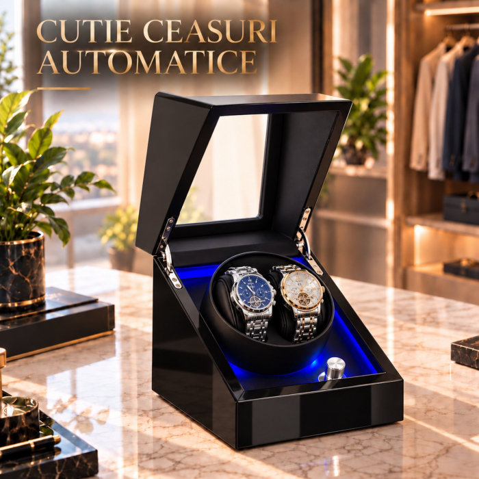 Cutie Intors Ceasuri Automatice, Rotator pentru 2 Ceasuri Automate, 4 programe presetate, Iluminare LED, Alimentare la Priza [2]