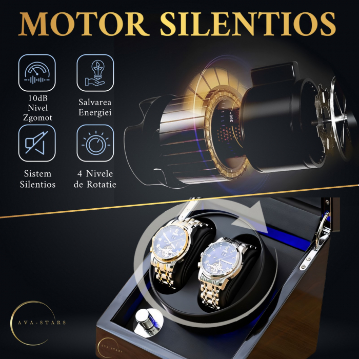 Cutie intors 2 ceasuri automatice, Interior Negru cu LED si exterior din lemn lacuit,  Negru [4]