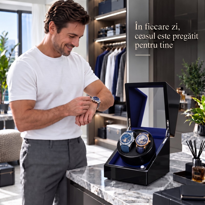 Cutie Intors Ceasuri Automatice, Rotator pentru 2 Ceasuri Automate, 4 programe presetate, Iluminare LED, Alimentare la Priza [9]