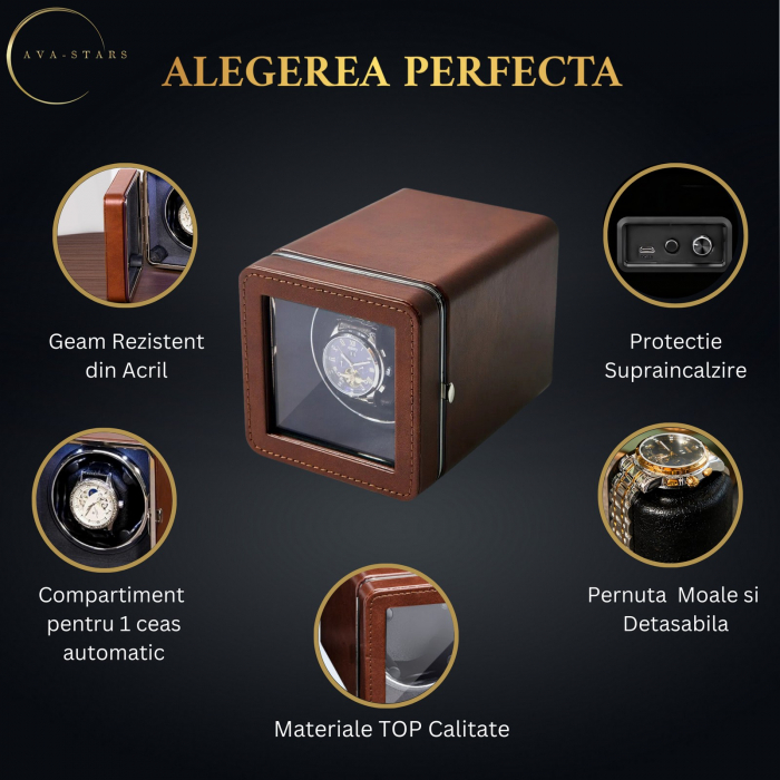 Cutie intors ceas automatic, Luxury 1, Ava-Stars ®, Interior cu LED, din Piele [3]