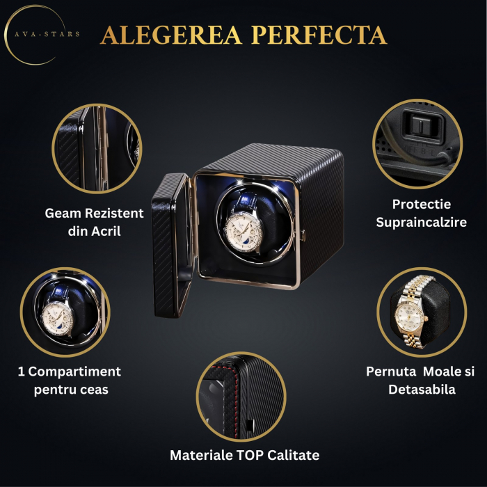 Cutie intors ceas automatic, Luxury 1, Ava-Stars ®, Interior cu LED, din Piele [3]