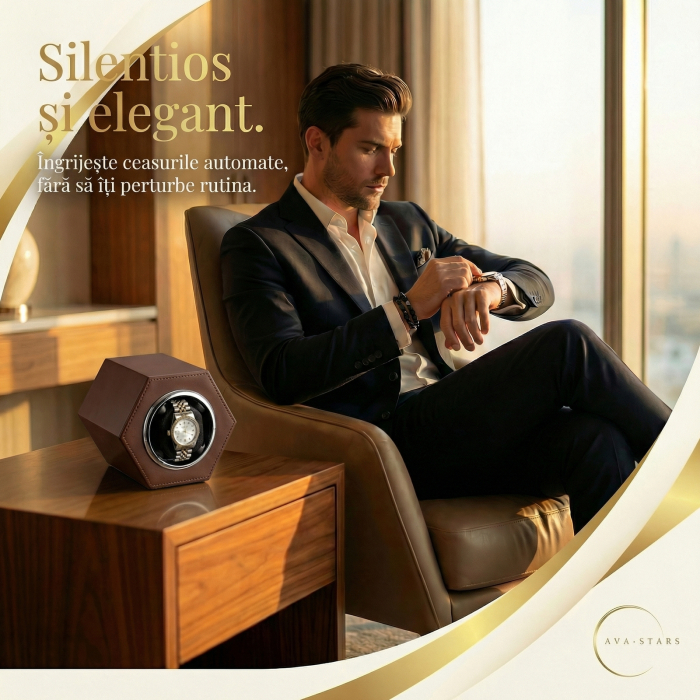 Cutie Întors Ceas Automatic,  Watch Winder Premium W147, 1 Program Automat de rotatie, Motor Silențios, Alimentare la Priză [2]