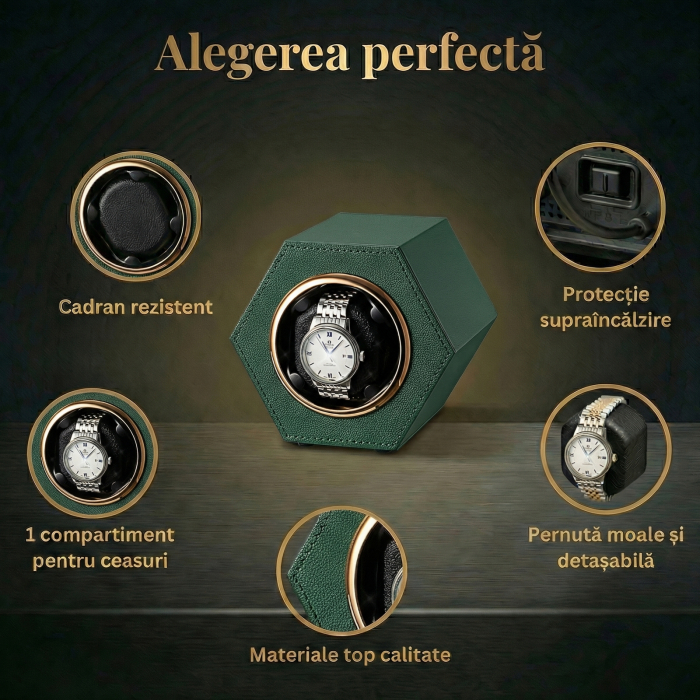 Cutie Întors Ceas Automatic,  Watch Winder Premium W147, 1 Program Automat de rotatie, Motor Silențios, Alimentare la Priză [3]