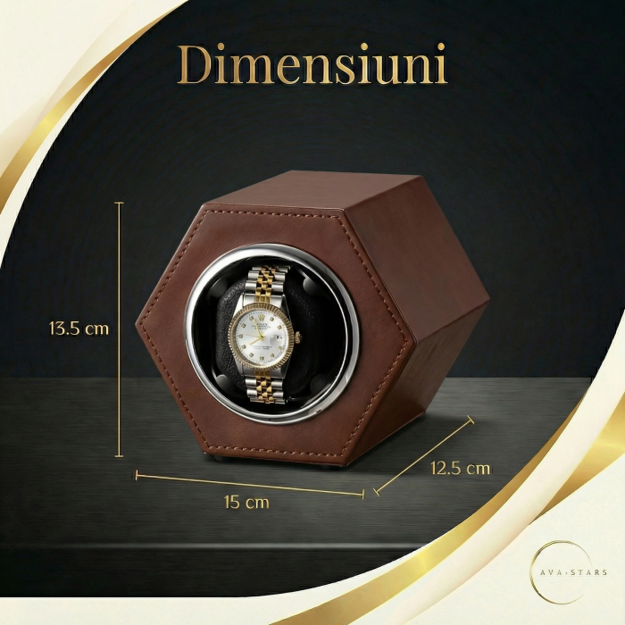 Cutie Întors Ceas Automatic,  Watch Winder Premium W147, 1 Program Automat de rotatie, Motor Silențios, Alimentare la Priză [7]