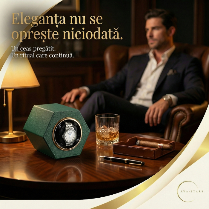 Cutie Întors Ceas Automatic,  Watch Winder Premium W147, 1 Program Automat de rotatie, Motor Silențios, Alimentare la Priză [4]