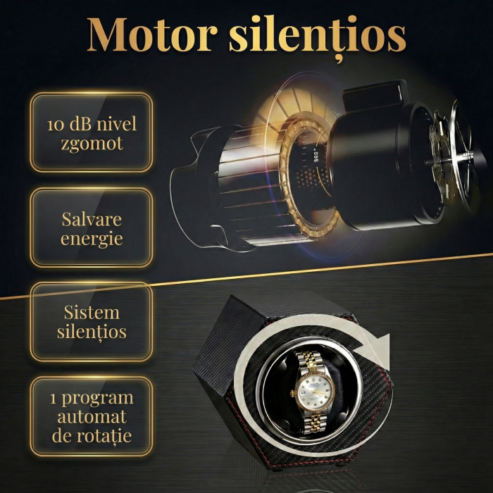 Cutie Întors Ceas Automatic,  Watch Winder Premium W147, 1 Program Automat de rotatie, Motor Silențios, Alimentare la Priză [5]