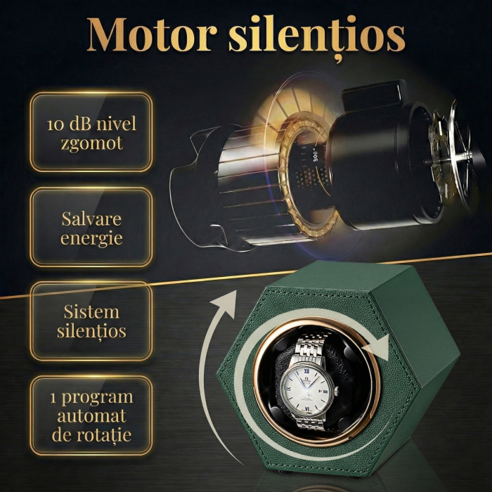 Cutie Întors Ceas Automatic,  Watch Winder Premium W147, 1 Program Automat de rotatie, Motor Silențios, Alimentare la Priză [5]