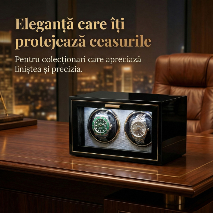 Cutie Intors Ceasuri Automate, Watch Winder Premium W165, 4 Programe, Lumini LED, Exterior din Lemn, Interior Catifea, Alimentare la Priza [2]