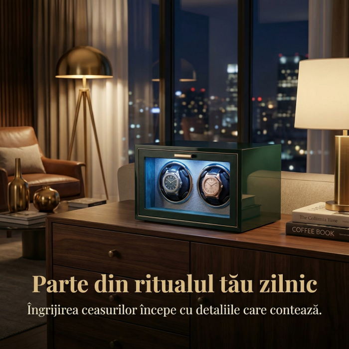 Cutie Intors Ceasuri Automate, Watch Winder Premium W165, 4 Programe, Lumini LED, Exterior din Lemn, Interior Catifea, Alimentare la Priza [7]