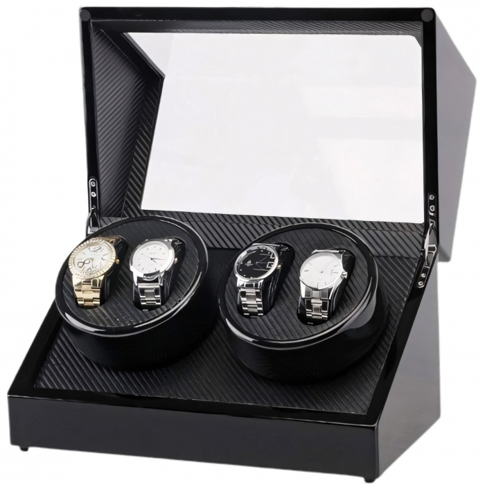 Cutie intors ceasuri automatice, Caseta din lemn cu rotator pentru 4 ceasuri automatice, exterior lacuit [1]