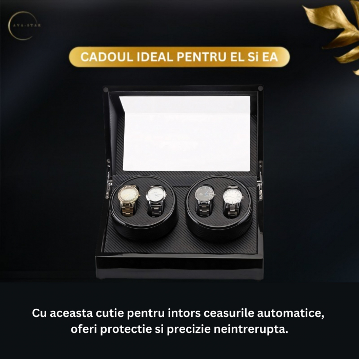 Cutie intors ceasuri automatice, Caseta din lemn cu rotator pentru 4 ceasuri automatice, exterior lacuit [6]