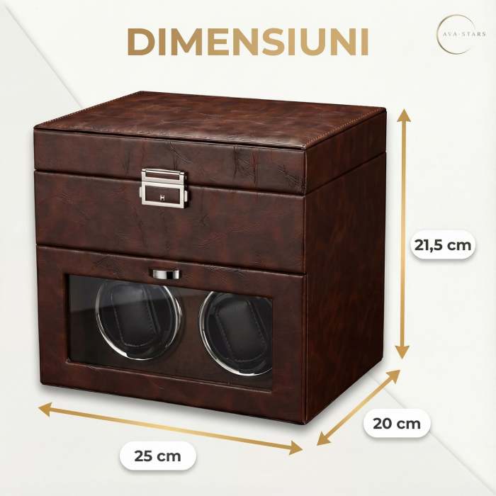 Cutie intors ceasuri automatice, Interior Catifea si Exterior din Piele, Inchidere cu Cheie, Ava-Stars ® [8]