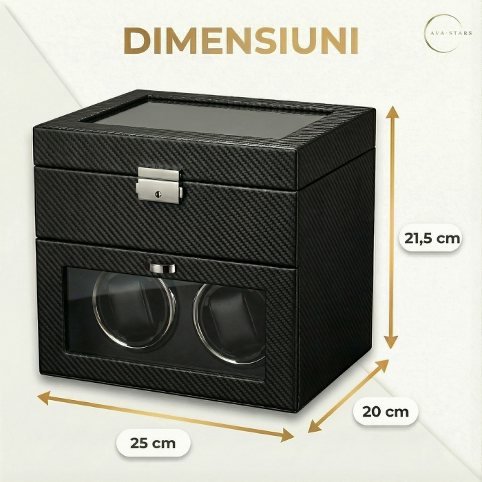 Cutie intors ceasuri automatice, Interior Catifea si Exterior din Piele, Inchidere cu Cheie, Ava-Stars ® [8]
