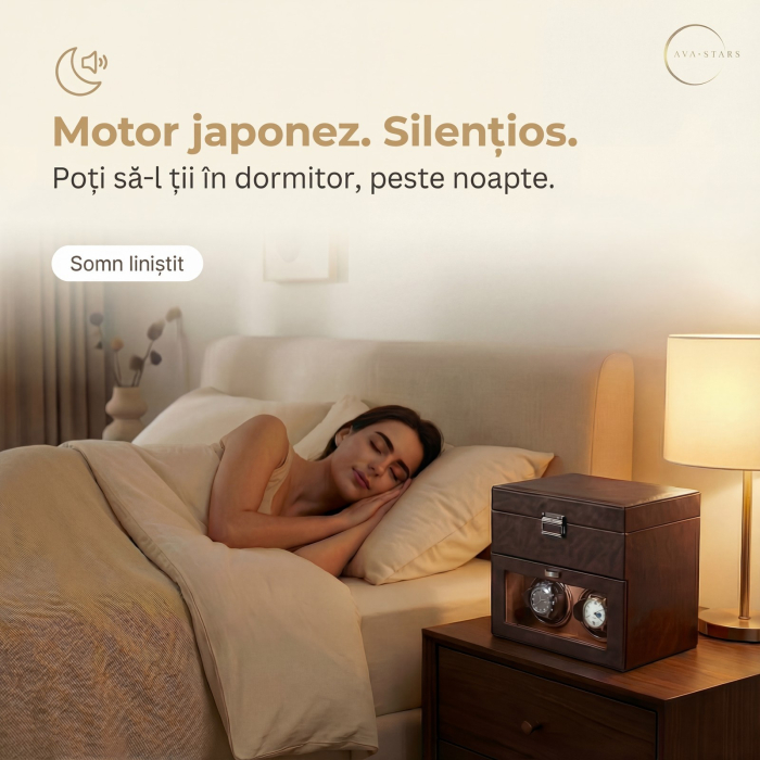 Cutie intors ceasuri automatice, Interior Catifea si Exterior din Piele, Inchidere cu Cheie, Ava-Stars ® [5]