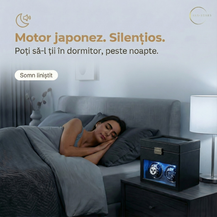 Cutie intors ceasuri automatice, Interior Catifea si Exterior din Piele, Inchidere cu Cheie, Ava-Stars ® [5]