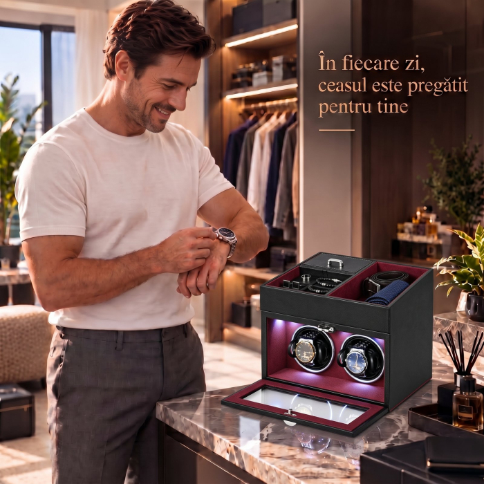 Cutie intors ceasuri automatice, Interior din Catifea si Exterior din Piele [8]