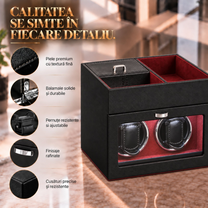 Cutie intors ceasuri automatice, Interior din Catifea si Exterior din Piele [5]