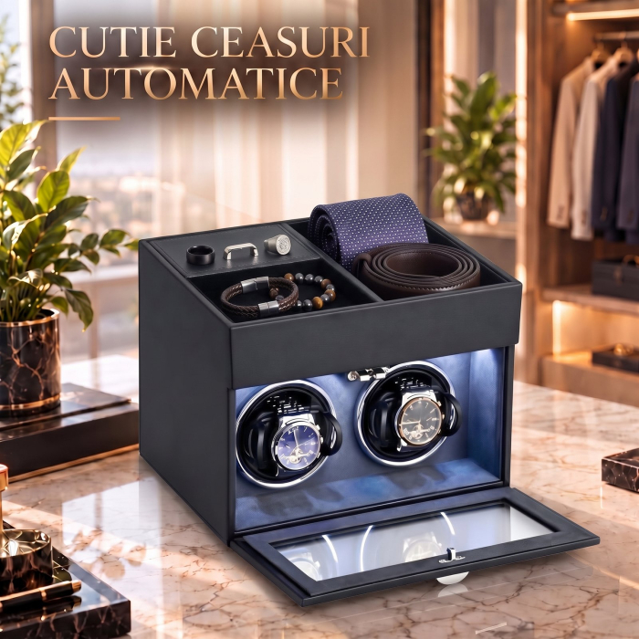 Cutie intors ceasuri automatice, Interior din Catifea si Exterior din Piele [2]
