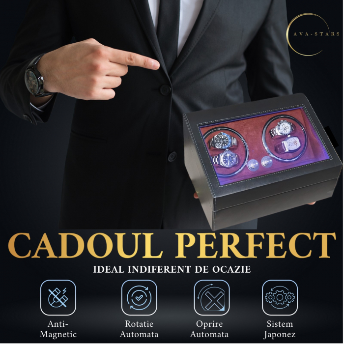 Cutie intors ceasuri automatice, Luxury 4+6, Ava-Stars ®, Interior cu LED, Exterior Piele [3]