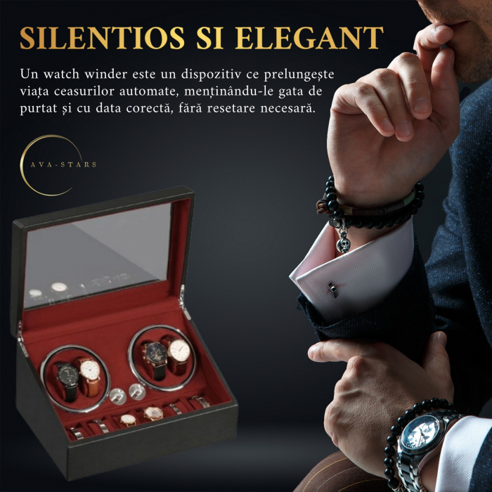 Cutie intors ceasuri automatice, Luxury 4+6, Ava-Stars ®, Interior cu LED, Exterior Piele [2]