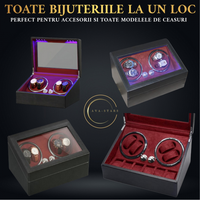 Cutie intors ceasuri automatice, Luxury 4+6, Ava-Stars ®, Interior cu LED, Exterior Piele [6]
