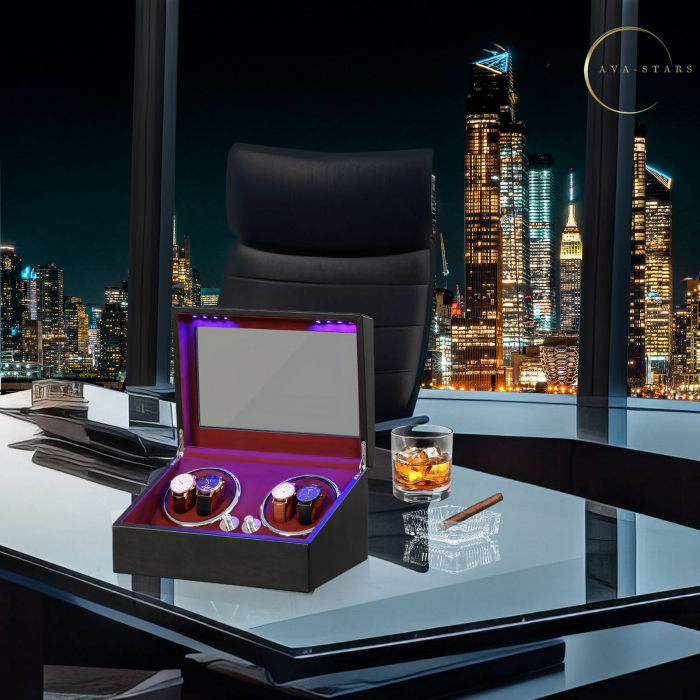 Cutie intors ceasuri automatice, Luxury 4+6, Ava-Stars ®, Interior cu LED, Exterior Piele [5]
