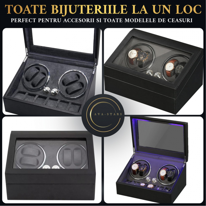 Cutie intors ceasuri automatice, Luxury 4+6, Ava-Stars ®, Interior cu LED, Exterior Piele [6]