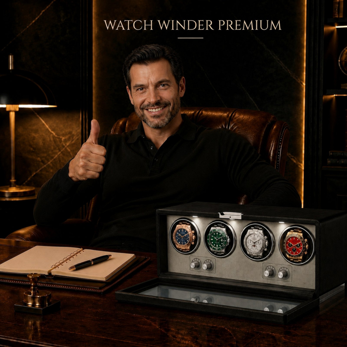 Cutie întors ceasuri automatice, Watch Winder Premium W162B, Rotator pentru 4 ceasuri automate, Motor silențios, 4 programe presetate, Iluminare LED, Alimentare la priză [2]