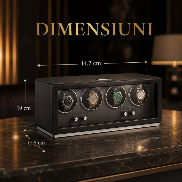 Cutie întors ceasuri automatice, Watch Winder Premium W162B, Rotator pentru 4 ceasuri automate, Motor silențios, 4 programe presetate, Iluminare LED, Alimentare la priză [9]