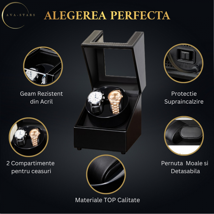 Cutie intors ceasuri, Luxury 2, Rotator pentru 2 Ceasuri Automatice, Exterior din piele [3]