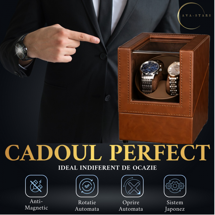 Cutie intors ceasuri, Luxury 2, Rotator pentru 2 Ceasuri Automatice, Exterior din piele [4]