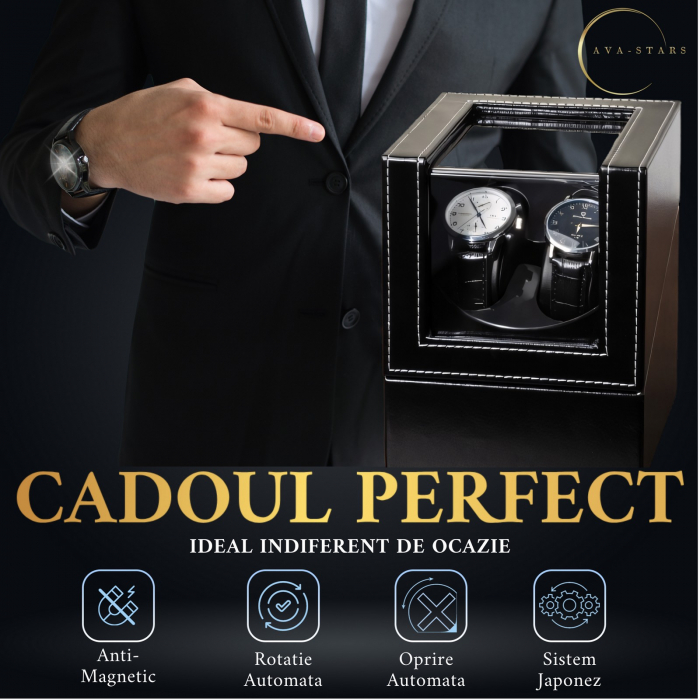 Cutie intors ceasuri, Luxury 2, Rotator pentru 2 Ceasuri Automatice, Exterior din piele [4]