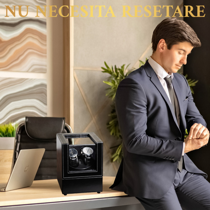 Cutie intors ceasuri, Luxury 2, Rotator pentru 2 Ceasuri Automatice, Exterior din piele [7]