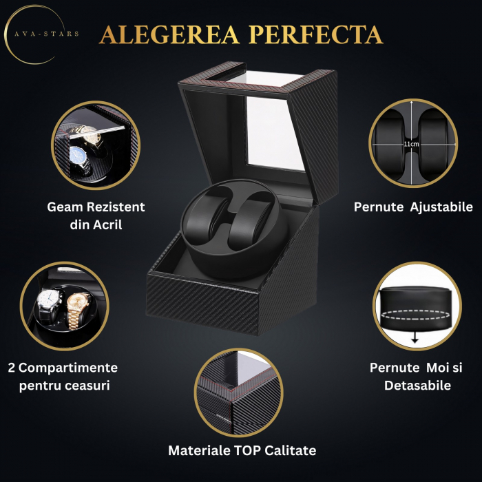 Cutie intors ceasuri, Luxury 2, Rotator pentru 2 Ceasuri Automatice, Exterior din piele [3]