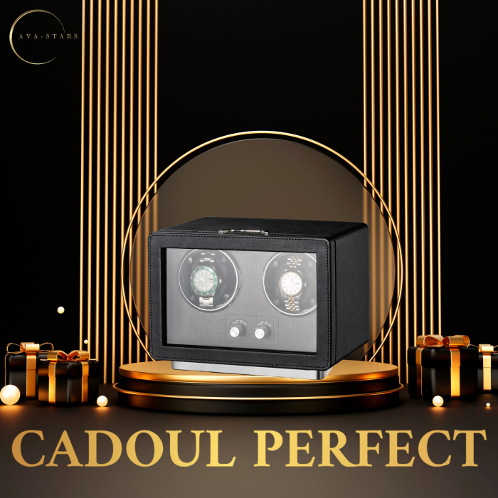 Cutie Premium de Intors 2 Ceasuri Automatice, Watch Winder, Interior din Catifea, Exterior din Piele, Alimentare la Priză sau Baterii [8]