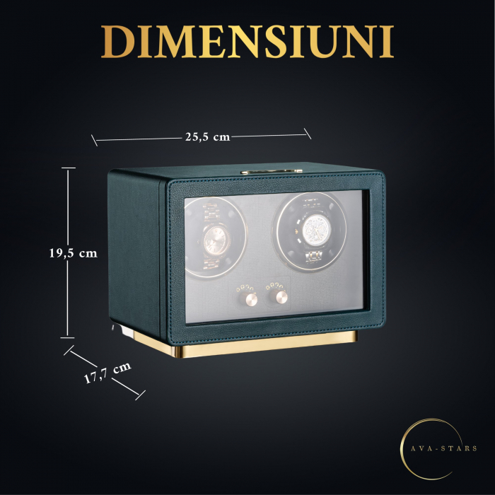 Cutie Premium de Intors 2 Ceasuri Automatice, Watch Winder, Verde Închis, Interior din Catifea, Exterior din Piele, Alimentare la Priză sau Baterii [6]