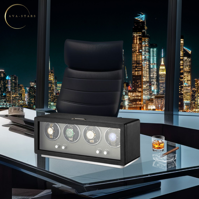 Cutie Premium de Intors 4 Ceasuri Automatice, Watch Winder, Interior din Catifea, Exterior din Piele, Alimentare la Priză [7]