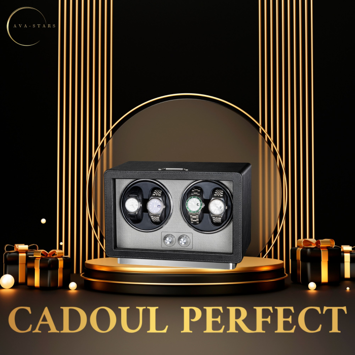 Cutie Premium de Intors 4 Ceasuri Automatice, Watch Winder, Interior din Catifea, Exterior din Piele, Alimentare la Priză sau Baterii [7]