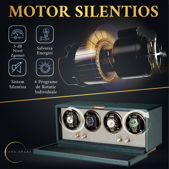 Cutie Premium de Intors 4 Ceasuri Automatice, Watch Winder, Interior din Catifea, Exterior din Piele, Alimentare la Priză [4]