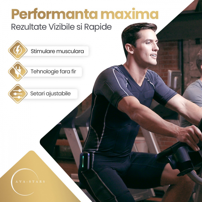 Echipament Fitness pentru Barbati, Electrostimulare musculara pentru exercitii usoare, EMS amelioreaza efectele sedentarismului, repune musculatura in miscare pentru confort și mobilitate mai buna [3]