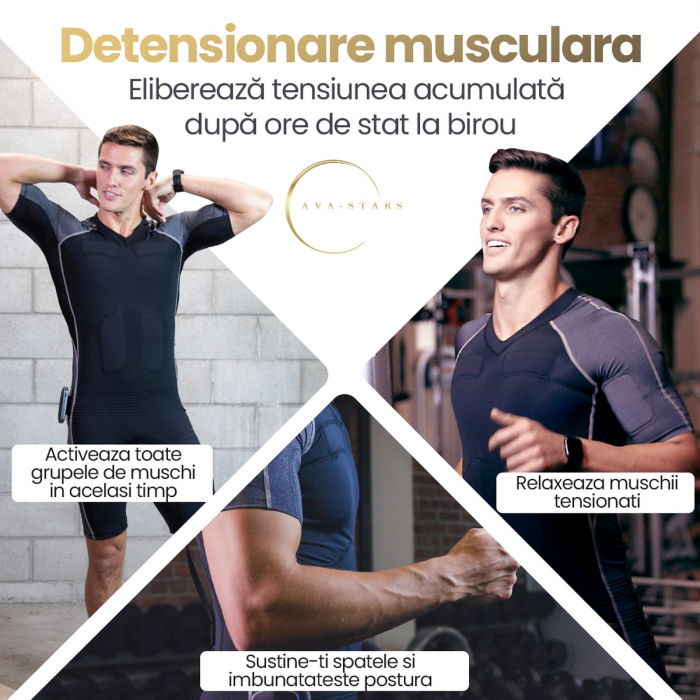 Echipament Fitness pentru Barbati, Electrostimulare musculara pentru exercitii usoare, EMS amelioreaza efectele sedentarismului, repune musculatura in miscare pentru confort și mobilitate mai buna [2]