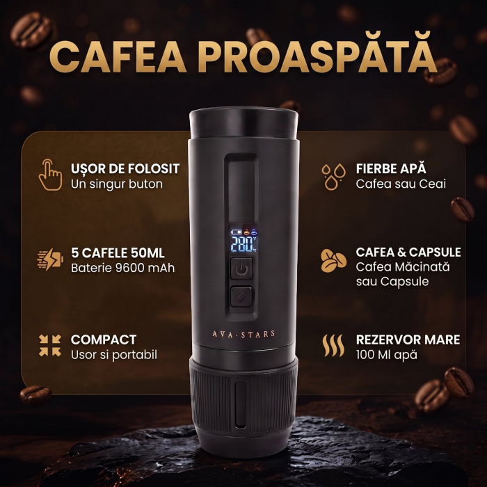 Espressor Portabil, Aparat de Cafea Portabil pentru Capsule Dolce Gusto, Capsule Nespresso, Cafea Macinata, Incalzeste Apa, 30 Bari, Baterie 9600 mAh, Rezervor 100 ml [3]