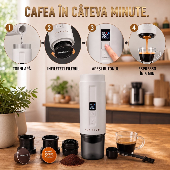 Espressor Portabil Ava-Stars 3 în 1 – Nespresso, Dolce Gusto și Cafea Măcinată [8]