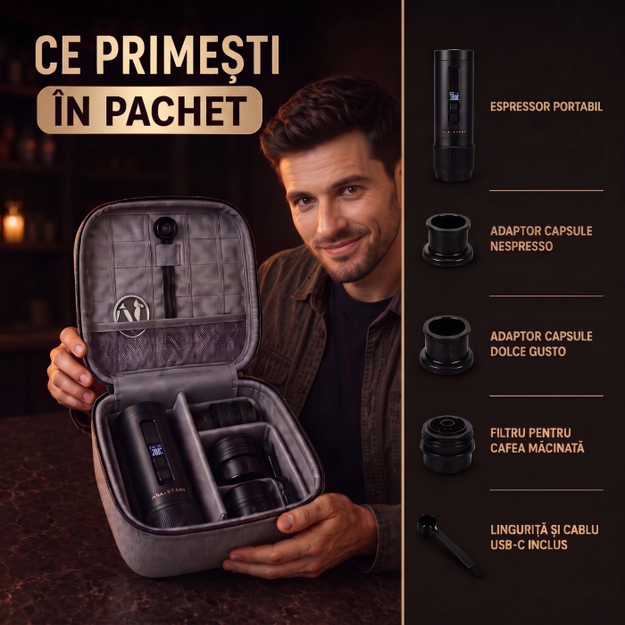 Espressor Portabil, Aparat de Cafea Portabil pentru Capsule Dolce Gusto, Capsule Nespresso, Cafea Macinata, Incalzeste Apa, 30 Bari, Baterie 9600 mAh, Rezervor 100 ml [9]